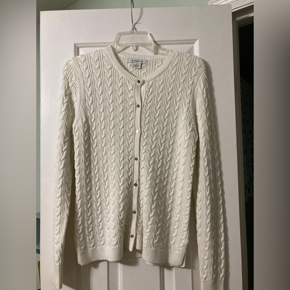 Cute cable sweater with little gold buttons, like new!